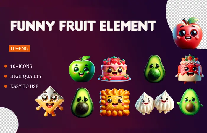 Joyful fruit character sculpture 3D elements pack